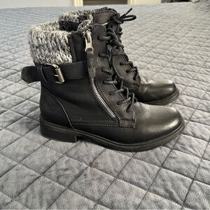 Steve Madden Combat Boots Women Size 7 Black Faux Fur Sock Mimsy Shoe